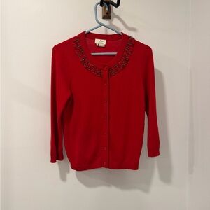 Kate Spade Red Beaded Collar Cardigan Sweater – Size Small